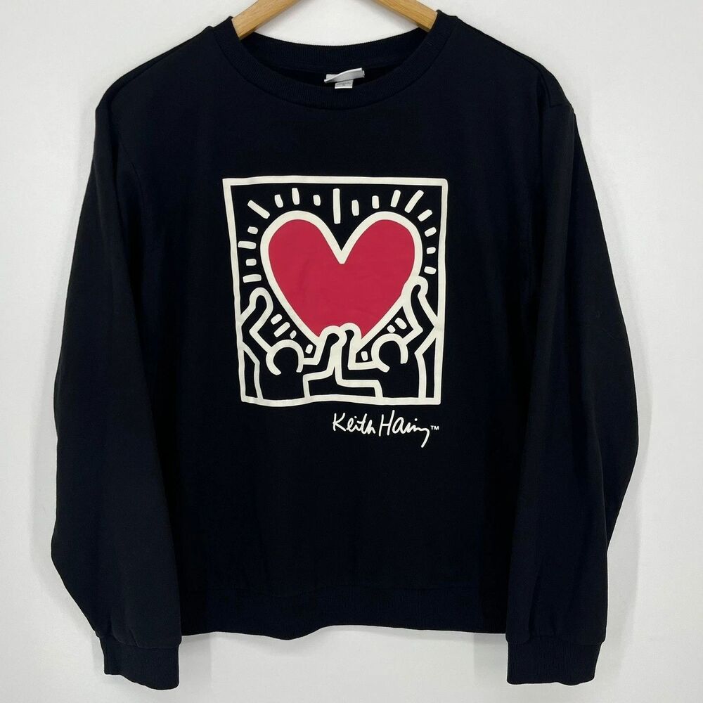 Keith Haring Radiant Heart Graphic Sweatshirt Blackm Art Crewneck Size M Worn 2x